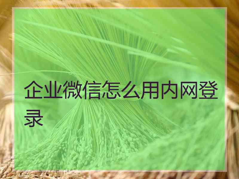 企业微信怎么用内网登录