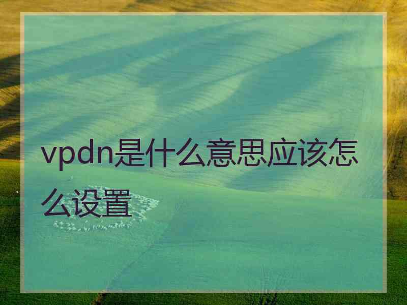 vpdn是什么意思应该怎么设置