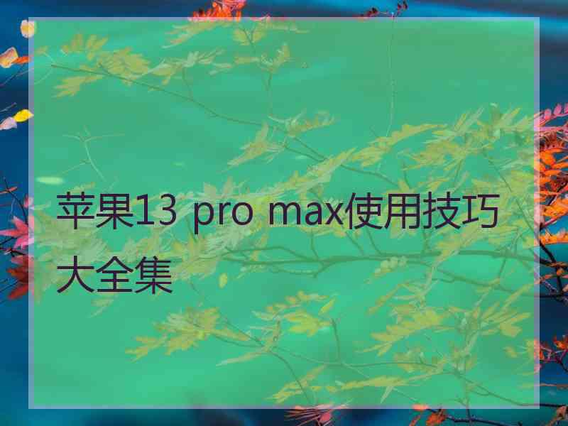 苹果13 pro max使用技巧大全集