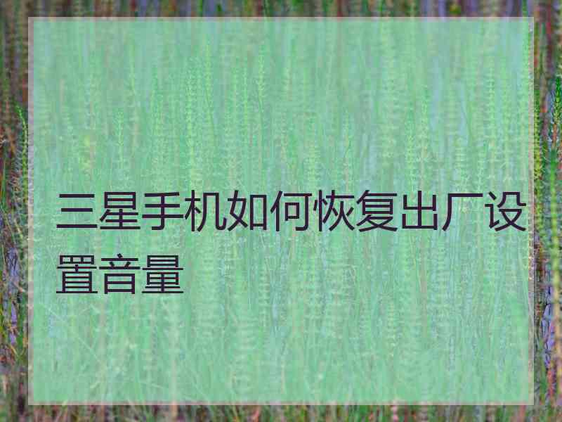 三星手机如何恢复出厂设置音量